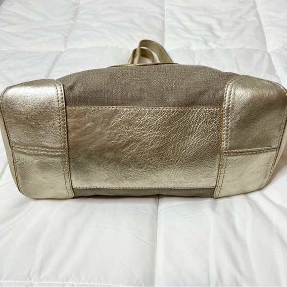Michael Kors Gold Canvas Leather Tote Bag - Picture 6 of 14